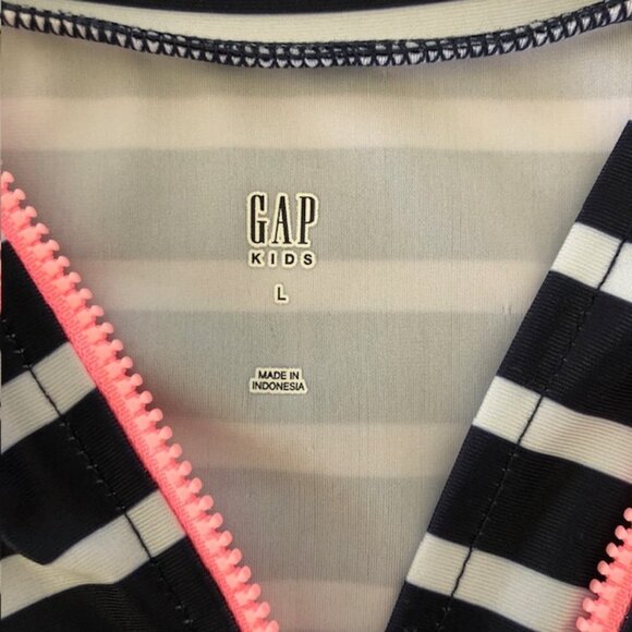 GAP Zip Rash Guard White Navy Stripe Long Sleeve Girl L - Picture 11 of 16